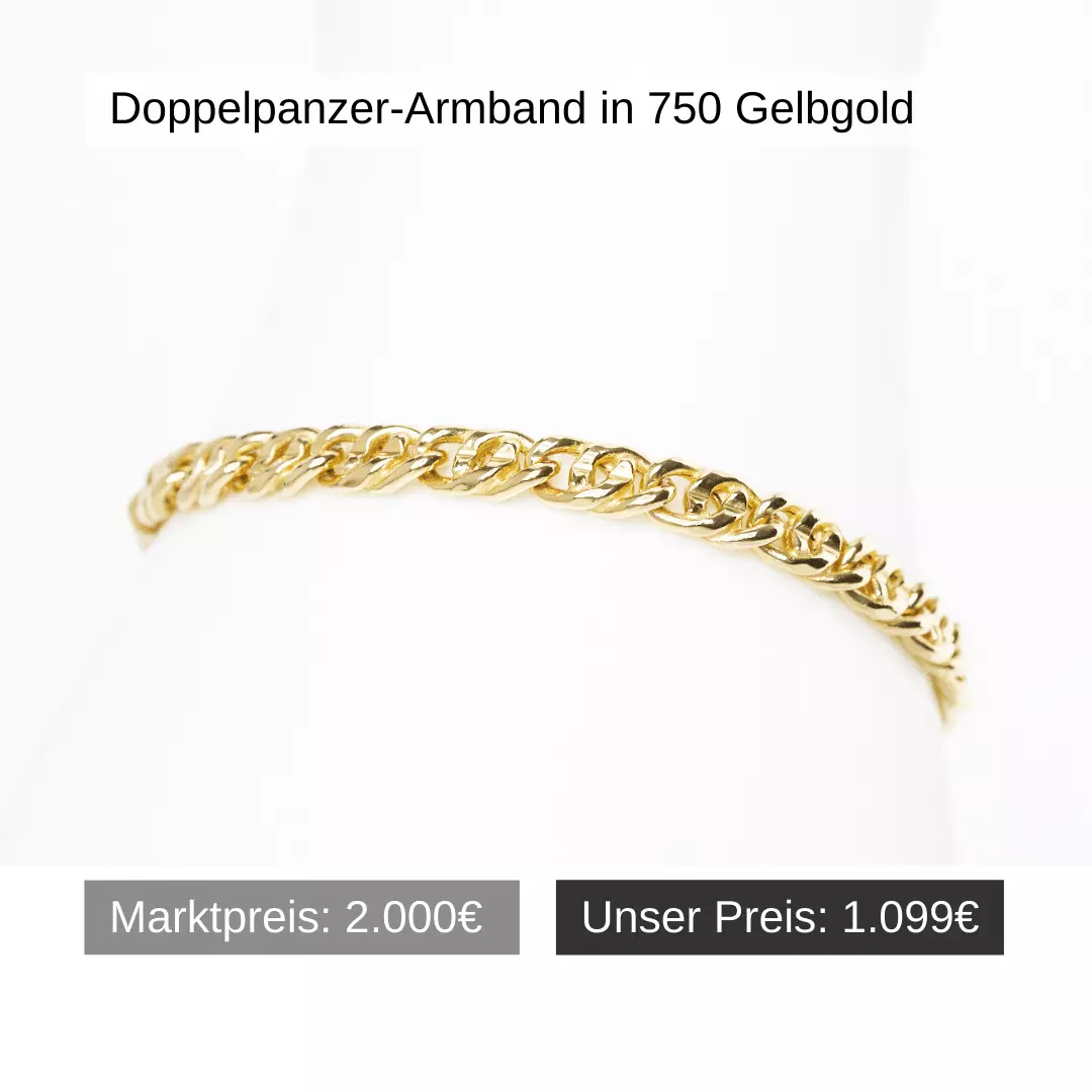 Doppelpanzer Armband in 750 Gelbgold