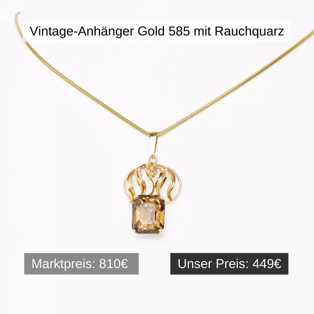Vintage Anhaenger Gold 575 mit Rauchquarz