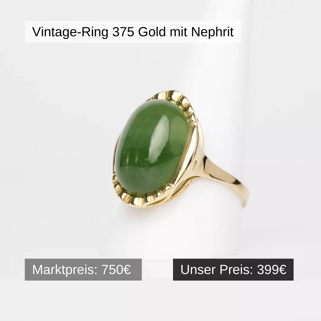 Vintagering 375 Gold mit Nephrit