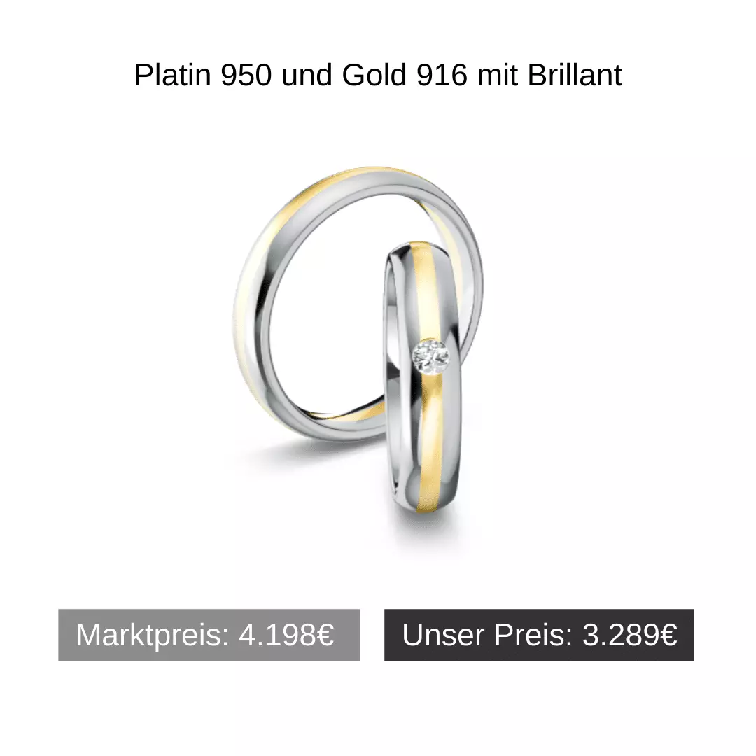 Trauringe Platin 950 und Gold 916 mit Brillant
